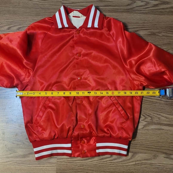 Bright Red Satin Varsity Jacket with Sporty Number Design - Picture 12 of 12
